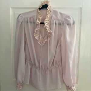 Lloyd Williams vintage sheer pale pink blouse with lace Feminine size Small